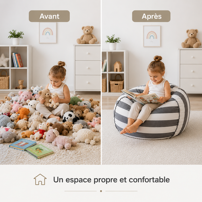 Pouf de rangement pour peluches et couvertures