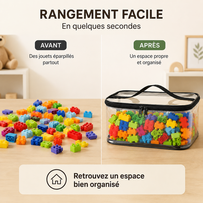 Sac de rangement transparent pour jouets avec fermeture zippée