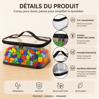 Sac de rangement transparent pour jouets avec fermeture zippée