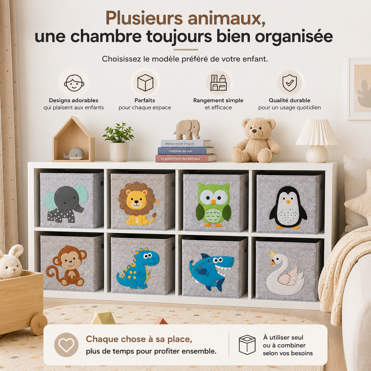 Boîte de rangement pliable pour jouets avec motifs animaux
