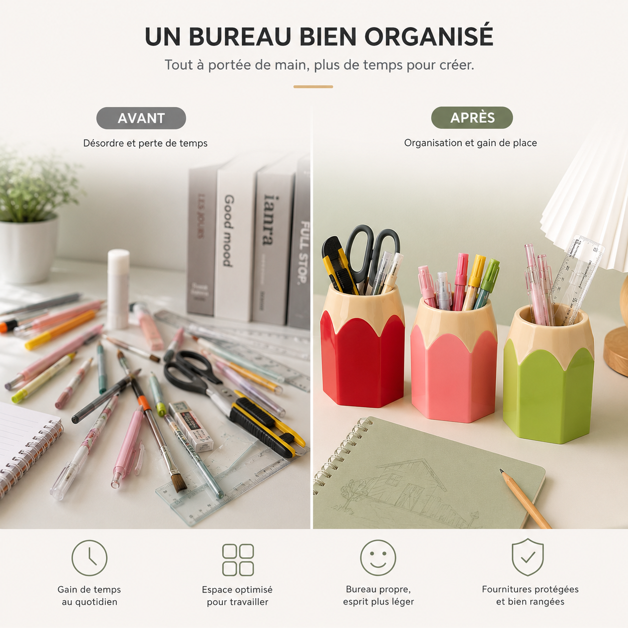 Pot à crayons en forme de crayon – Organisateur de bureau enfant