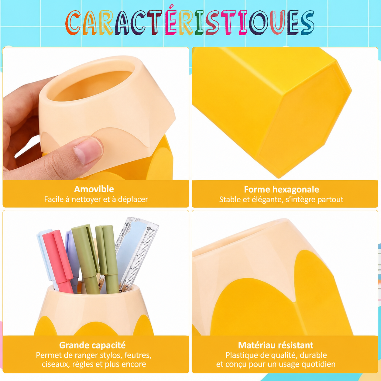 Pot à crayons en forme de crayon – Organisateur de bureau enfant