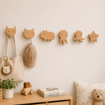 Crochet mural en bois animal – Décoration et rangement pour chambre d'enfant