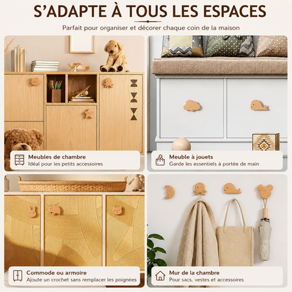 Crochet mural en bois animal – Décoration et rangement pour chambre d'enfant