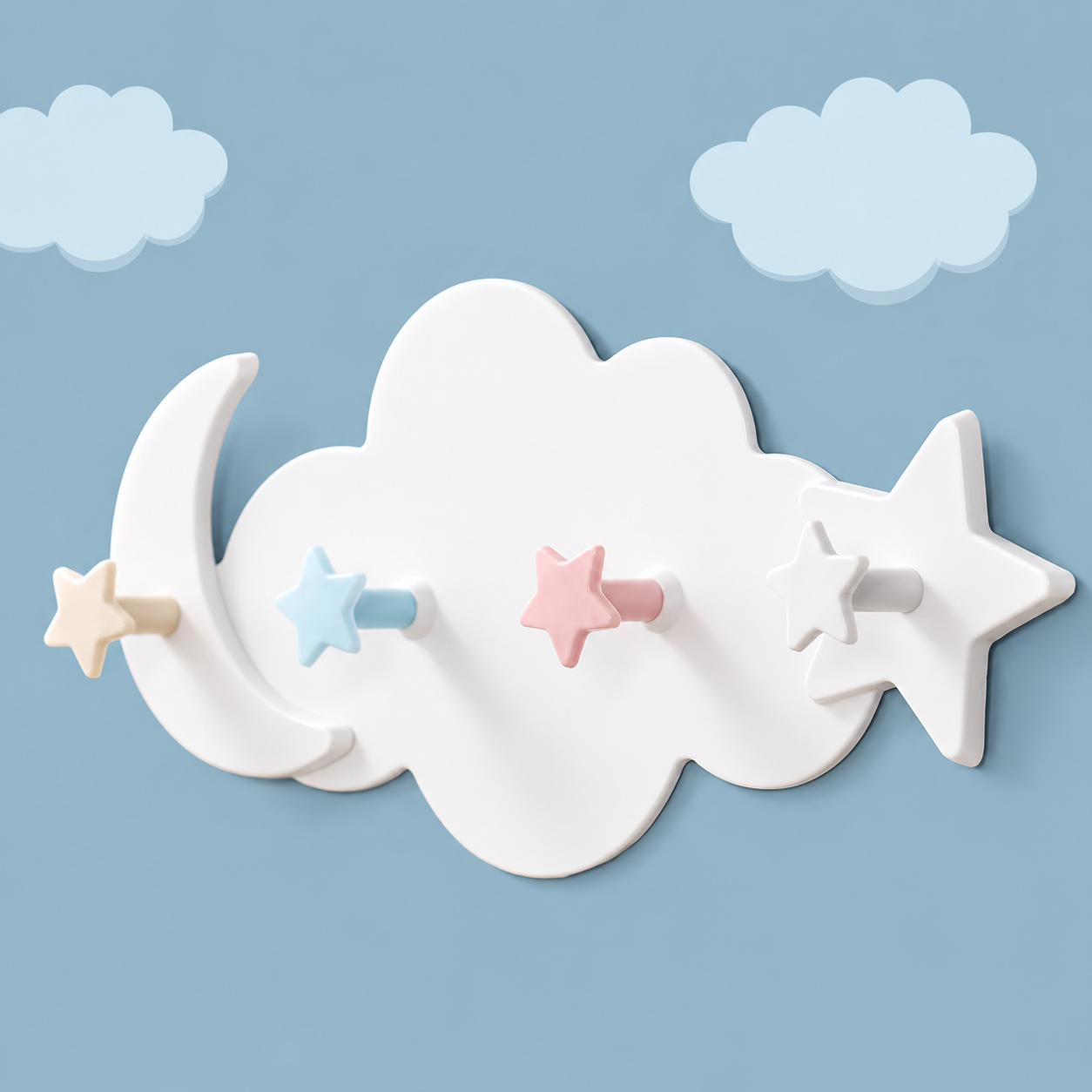 Patère murale adhésive Nuage – 4 crochets pour chambre d'enfant