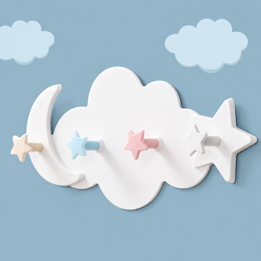 Patère murale adhésive Nuage – 4 crochets pour chambre d'enfant