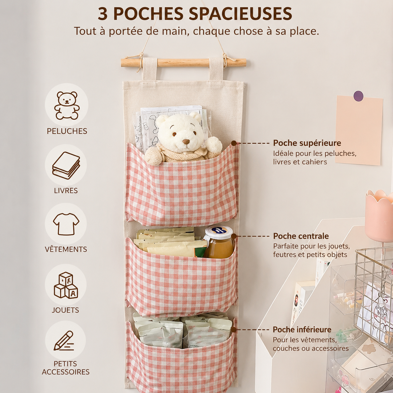 Organisateur mural suspendu pour chambre d'enfant