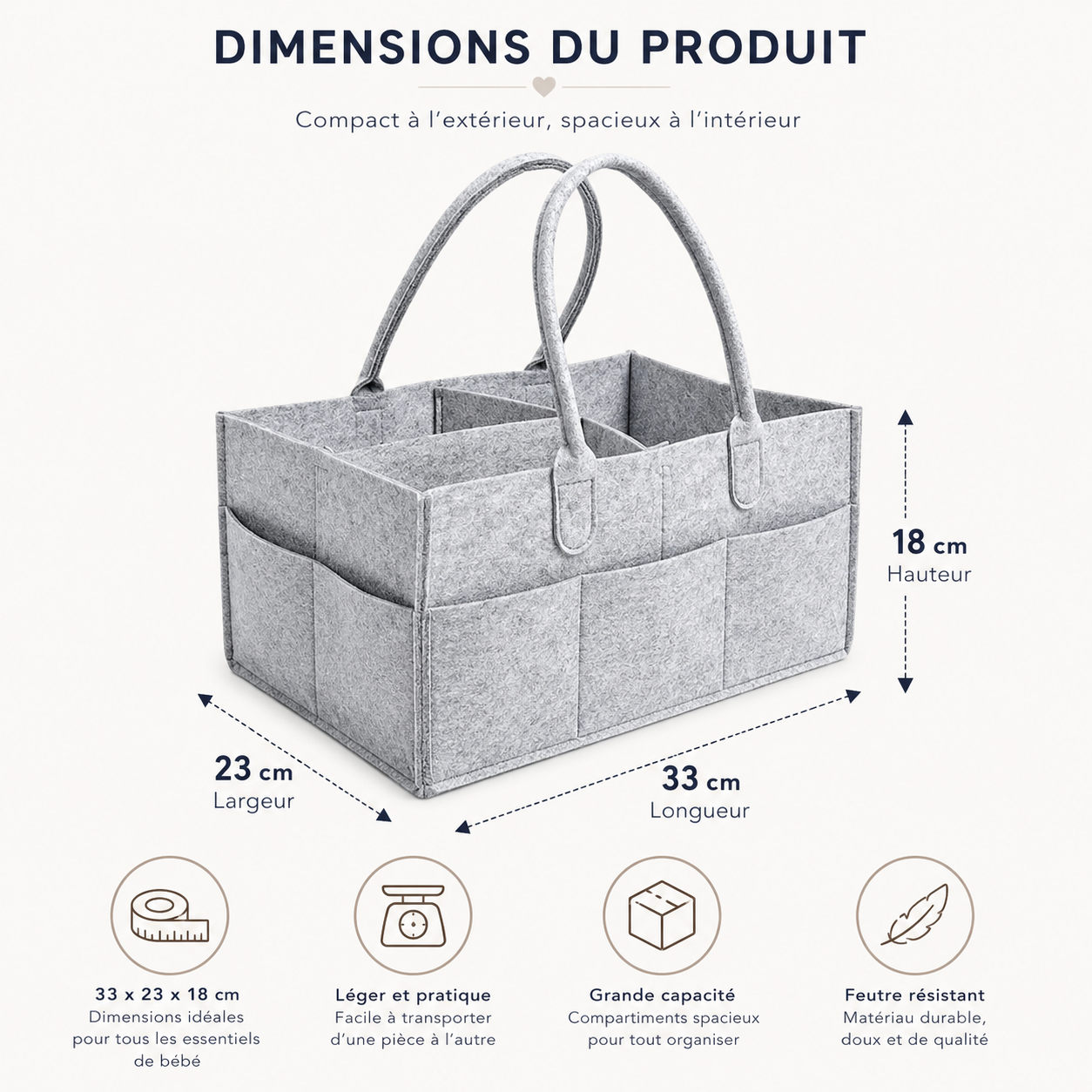Organisateur de bébé en feutre – Panier de rangement portable à compartiments