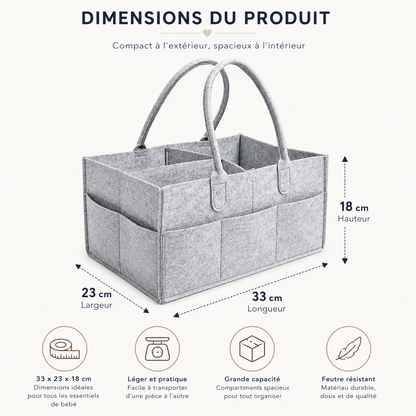 Organisateur de bébé en feutre – Panier de rangement portable à compartiments