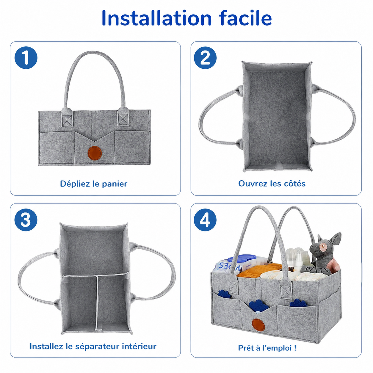 Organisateur de bébé en feutre – Panier de rangement portable à compartiments