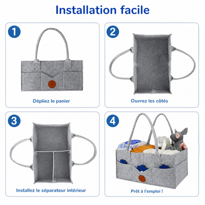 Organisateur de bébé en feutre – Panier de rangement portable à compartiments
