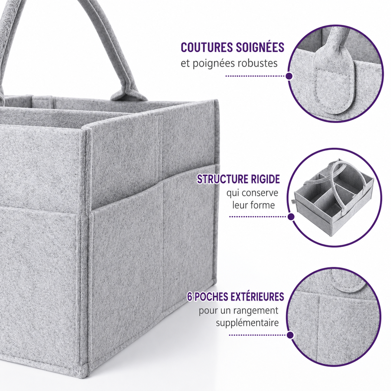 Organisateur de bébé en feutre – Panier de rangement portable à compartiments