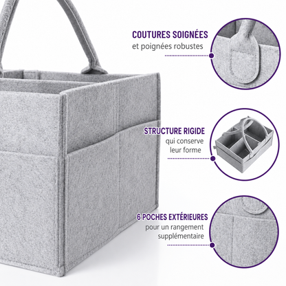 Organisateur de bébé en feutre – Panier de rangement portable à compartiments