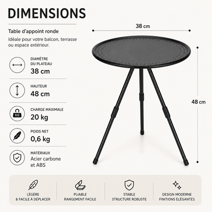 Table d'appoint ronde pliante en aluminium