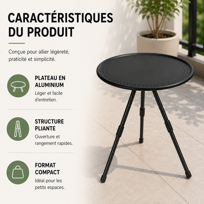 Table d'appoint ronde pliante en aluminium