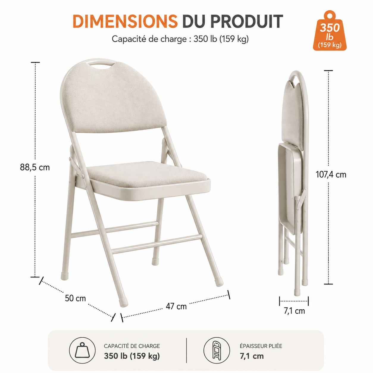 Chaise pliante rembourrée en tissu ( Lot de 4 )