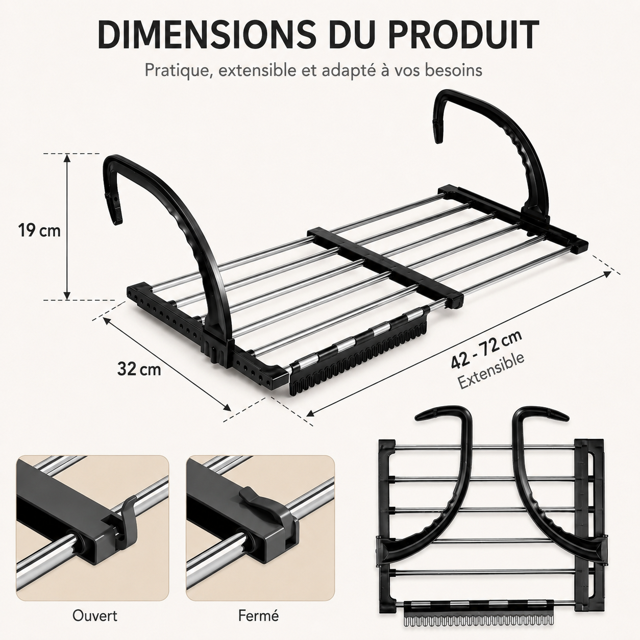 Étendoir Télescopique Pliable pour Balcon & Radiateur