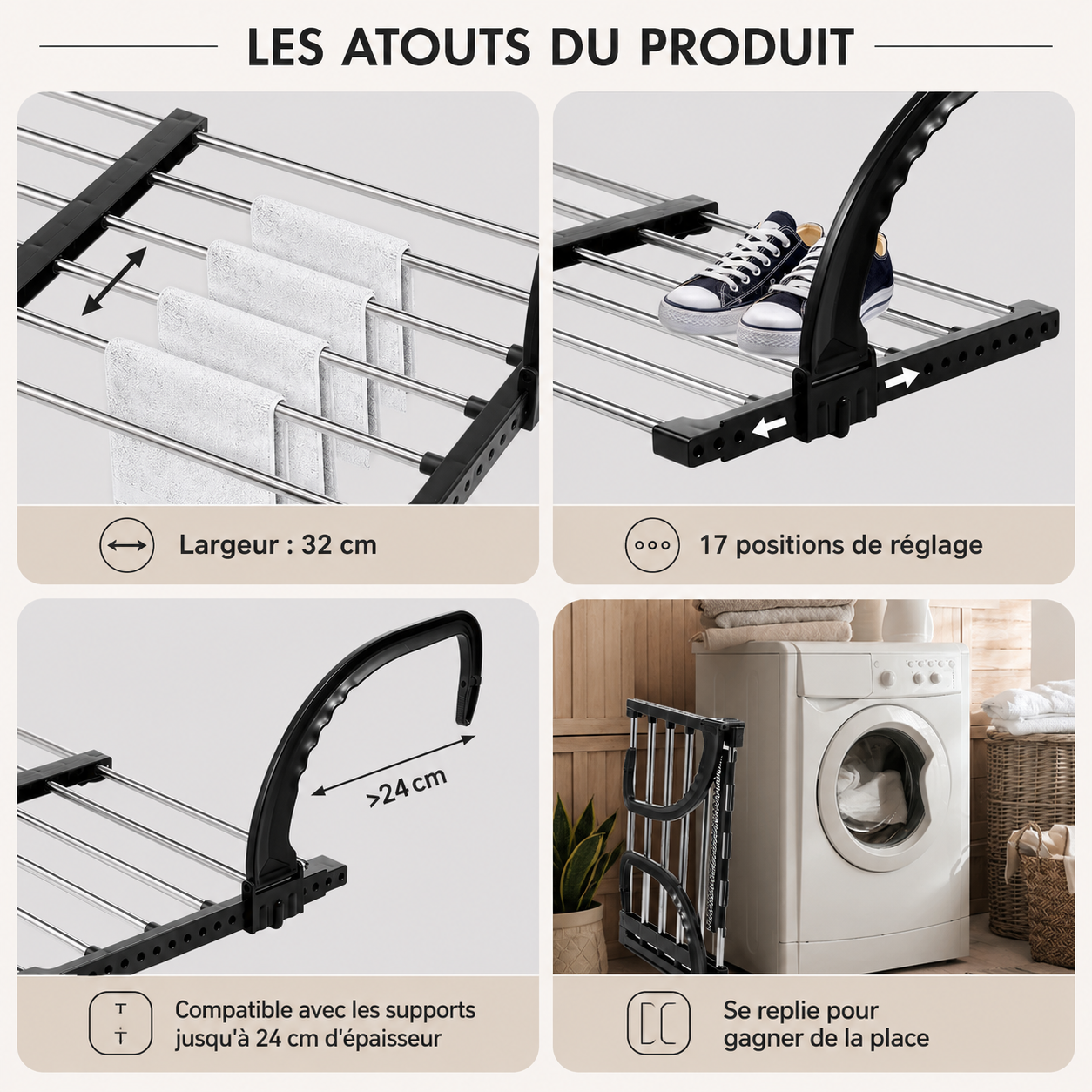Étendoir Télescopique Pliable pour Balcon & Radiateur