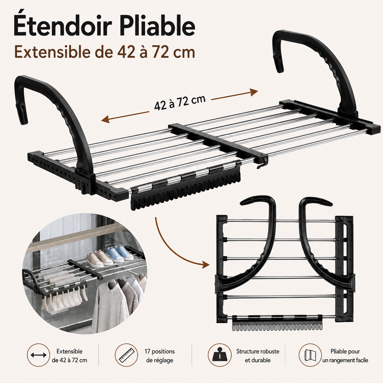 Étendoir Télescopique Pliable pour Balcon & Radiateur