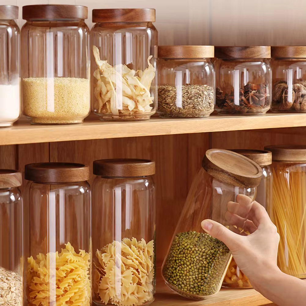 Bocaux Hermétiques Verre & Bois – Rangement Cuisine Élégant