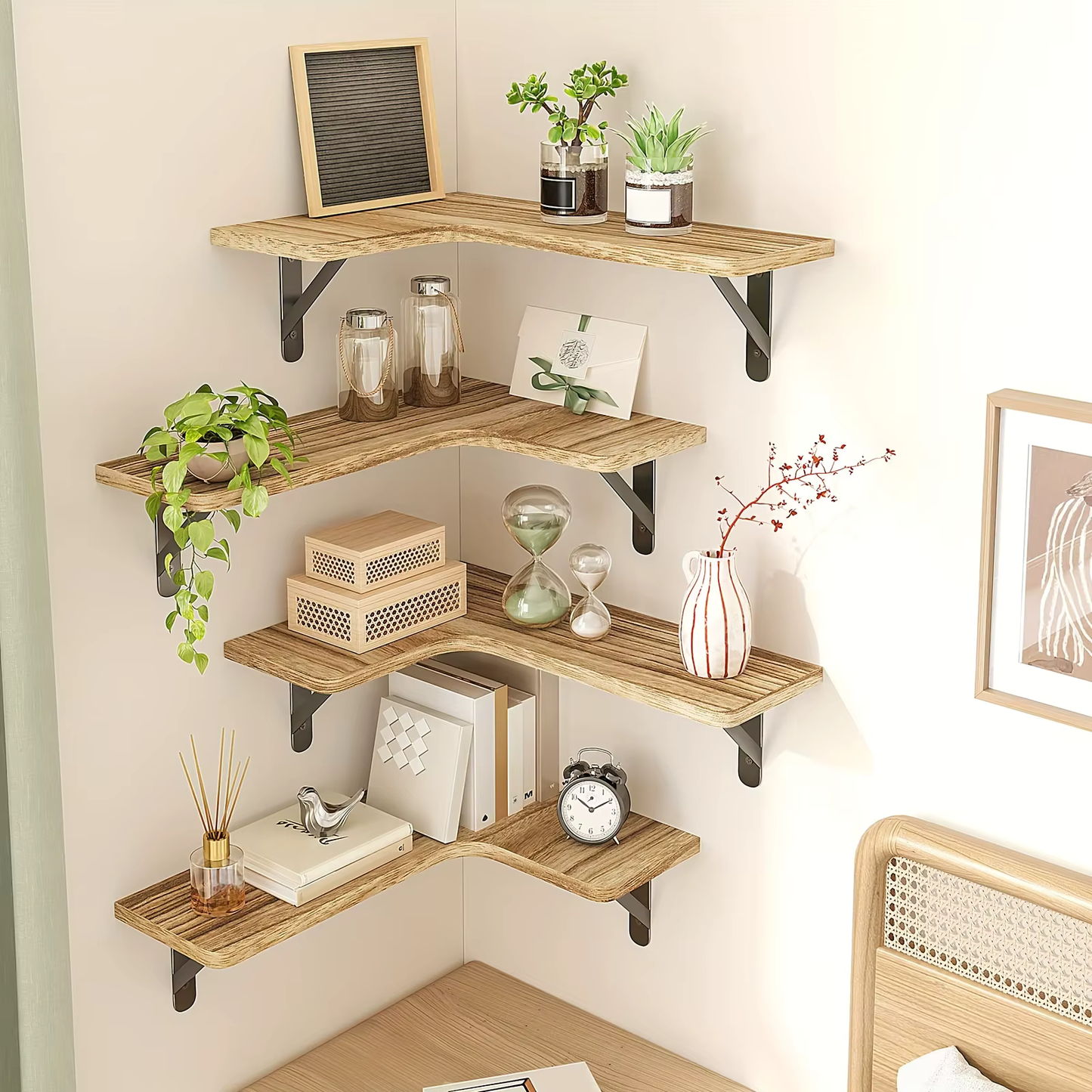 Étagère murale d'angle en bois