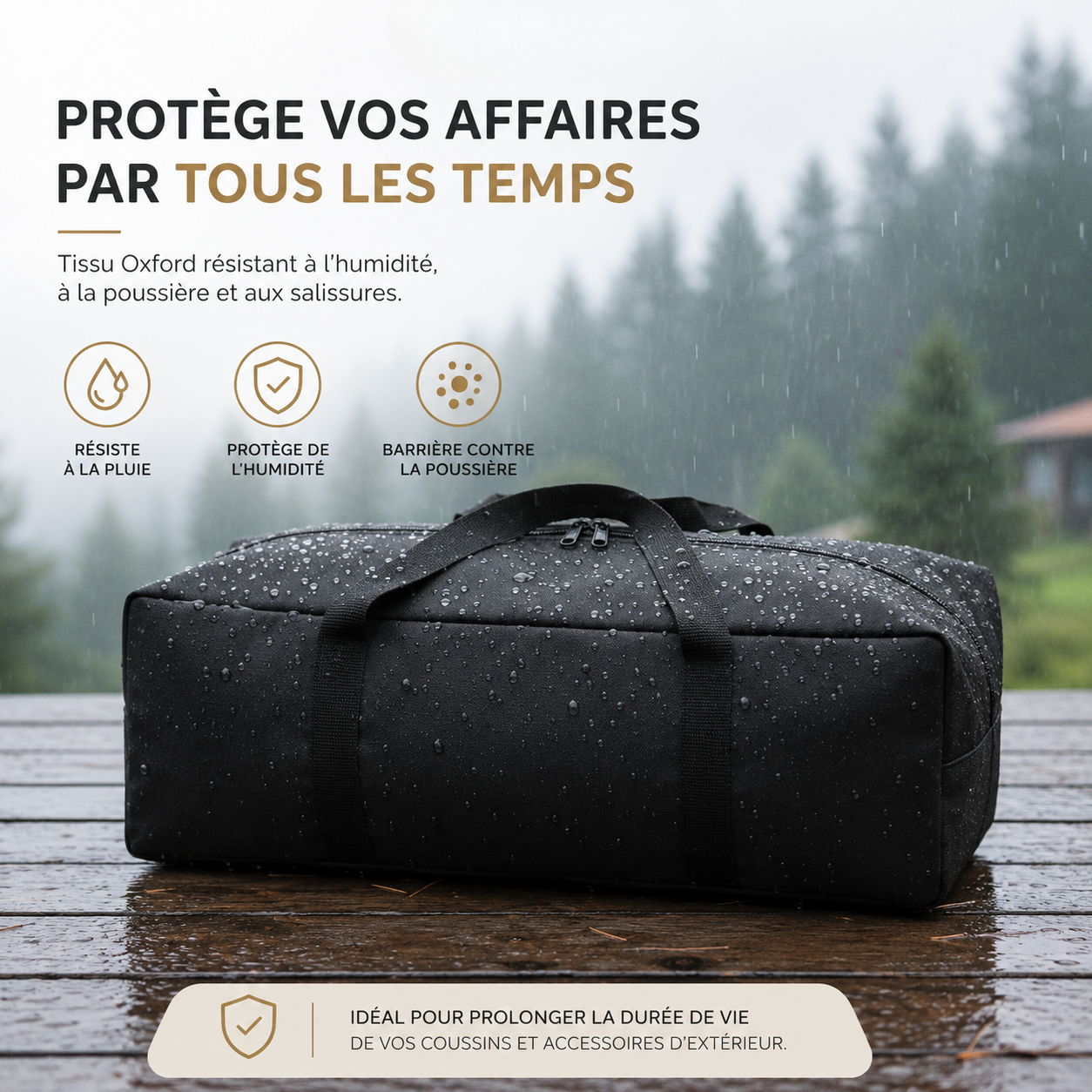 Sac de rangement extérieur pour coussins et accessoires de terrasse
