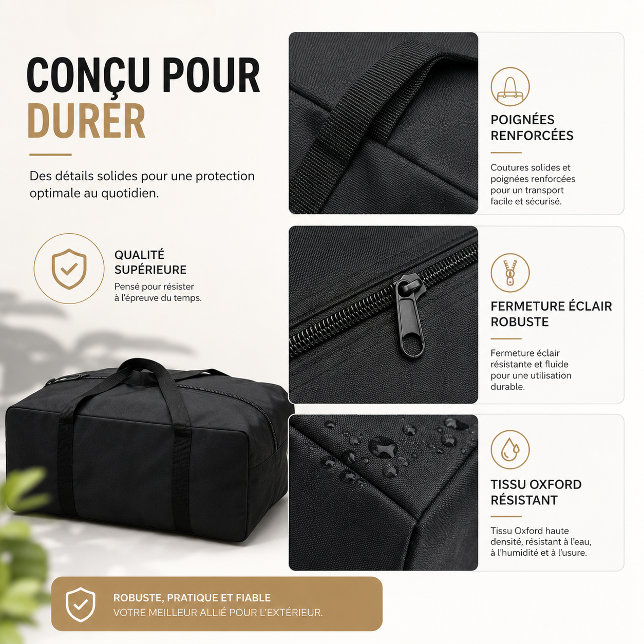 Sac de rangement extérieur pour coussins et accessoires de terrasse