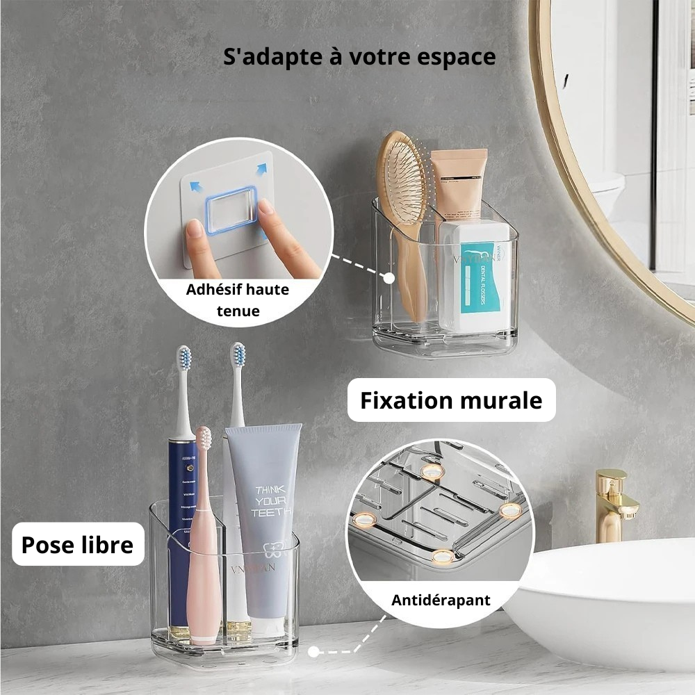 Organisateur Mural Transparent pour Brosse à Dents et Dentifrice