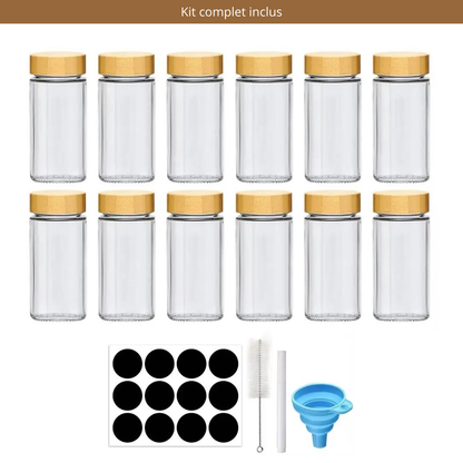 Pots à Épices en Verre & Bambou – Lot de 12