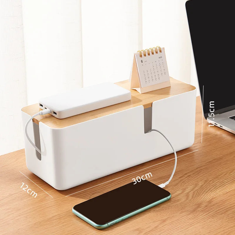 Boîte Cache-Câbles Design avec Couvercle Effet Bois