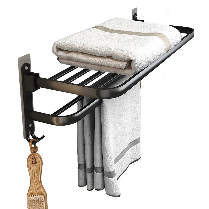 Porte-serviettes mural pliable avec étagère