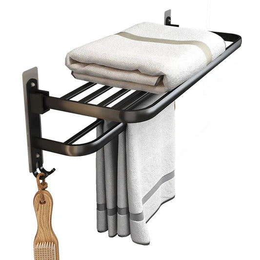 Porte-serviettes mural pliable avec étagère