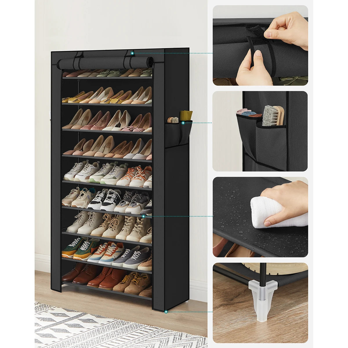 Armoire à chaussures 10 niveaux avec housse