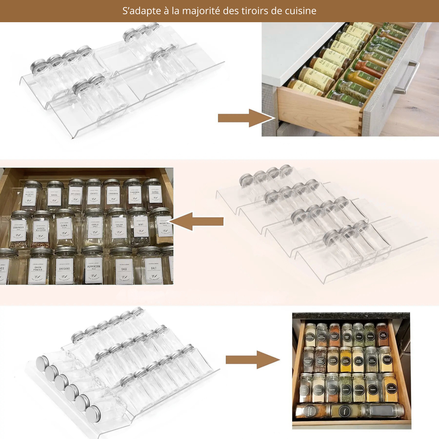 Organisateur à Épices de Tiroir Modulable – Gain de Place pour Cuisine