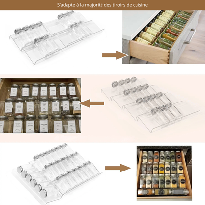 Organisateur à Épices de Tiroir Modulable – Gain de Place pour Cuisine
