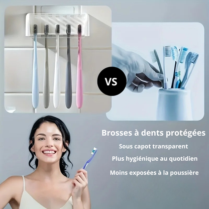 Porte-Brosses à Dents Mural avec Capot de Protection